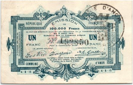 France 1 Franc Anor Commune - 1915