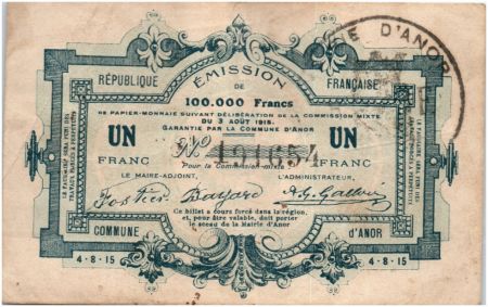 France 1 Franc Anor Commune - 1915