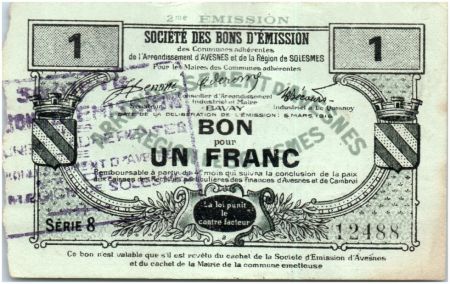 France 1 Franc Avesnes Et Solesmes Prisches