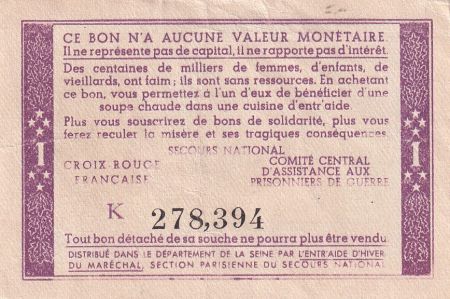 France 1 Franc Bon de Solidarité - 1941-1942 - Série K