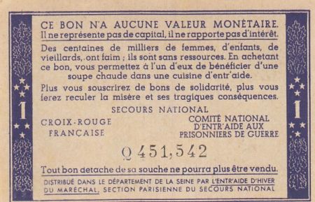France 1 Franc Bon de Solidarité - 1941-1942