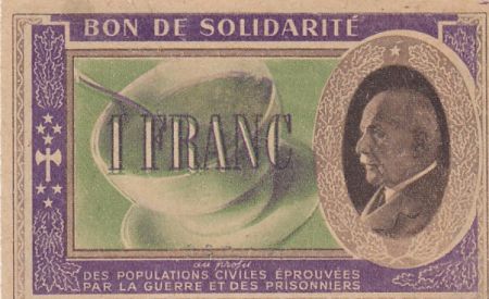 France 1 Franc Bon de Solidarité Pétain - Bol de Soupe 1941-1942 - SPL- Série AC