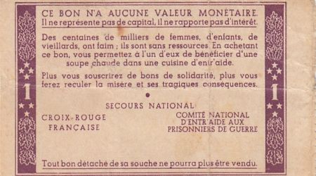 France 1 Franc Bon de Solidarité Pétain - Bol de Soupe 1941-1942 - TTB - sans série