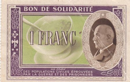 France 1 Franc Bon de Solidarité Pétain - Bol de Soupe 1941-1942 - TTB - Série A