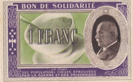 France 1 Franc Bon de Solidarité Pétain - Bol de Soupe 1941-1942 - TTB - Série A.005.8333