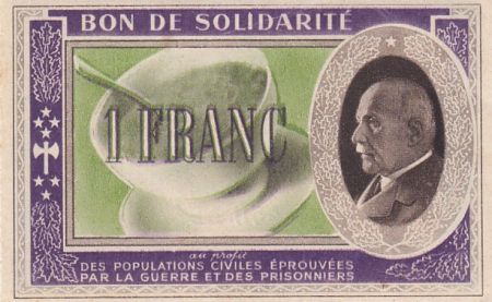 France 1 Franc Bon de Solidarité Pétain - Bol de Soupe 1941-1942 - TTB - Série Q