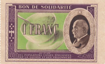 France 1 Franc Bon de Solidarité Pétain - Bol de Soupe 1941-1942 - TTB