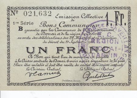 France 1 Franc Douai Commune - 1916