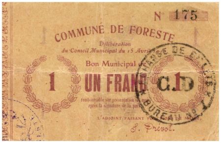 France 1 Franc Foreste Commune - 15/04/1915
