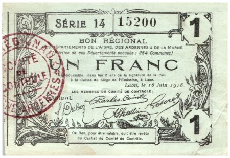 France 1 Franc Laon Régional - 1916