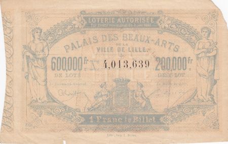France 1 Franc Loterie Palais des Beaux-Arts de Lille - 1882 -  TB / TB +