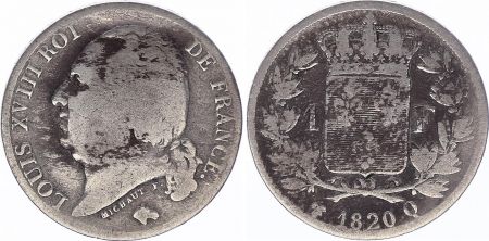 France 1 Franc Louis XVIII - 1820 Q Perpignan
