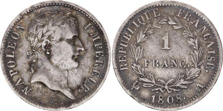 France 1 Franc Napoléon I - 1808 A Paris - Argent