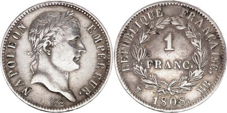 France 1 Franc Napoléon I - 1808 BB Strasbourg - Argent