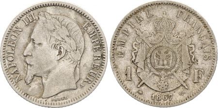 France 1 Franc Napoléon III - 1867 A Paris - Argent