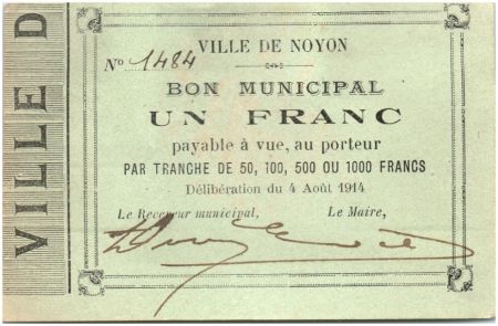France 1 Franc Noyon Ville - 1914