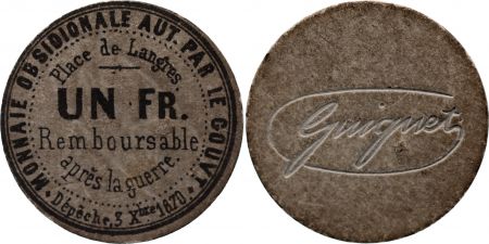 France 1 Franc Place de Langres - 1870 - Rare
