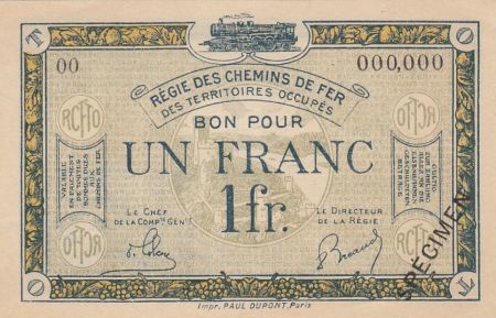 France 1 Franc Régie des chemins de Fer - 1923 - Spécimen Série OO