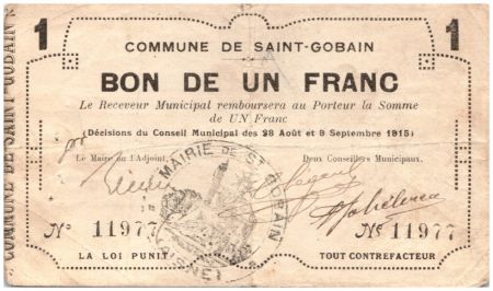 France 1 Franc Saint-Gobain Commune - 1915