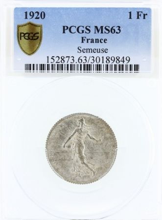 France 1 Franc Semeuse - 1920 - PCGS MS 63