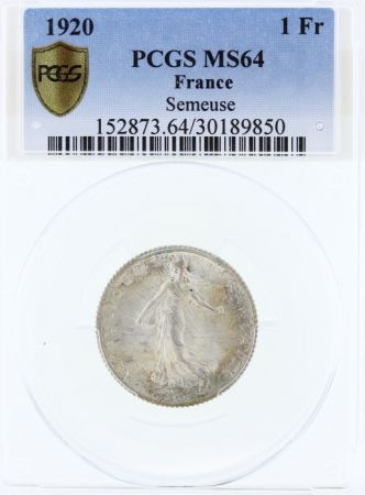 France 1 Franc Semeuse - 1920 - PCGS MS 64