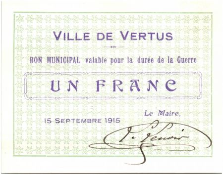 France 1 Franc Vertus Ville - 1915