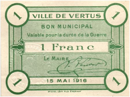France 1 Franc Vertus Ville - 1916