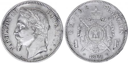 France 1 Francs Napoleon III - 1866 BB Strasbourg