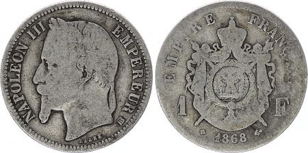 France 1 Francs Napoléon III - 1868 BB Strasbourg