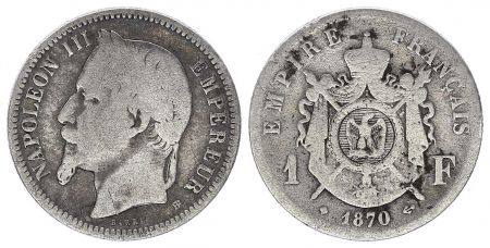France 1 Francs Napoléon III - 1870 BB Strasbourg