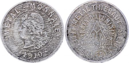 France 10 Centimes - ESSAI Métal-Monnaie - Thiebault - 1910 - TTB