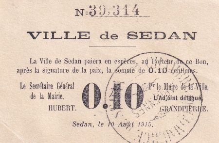 France 10 Centimes - Ville de Sedan - 1915