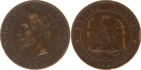France 10 Centimes  Napoléon III Tête laurée - 1863 BB Strasbourg