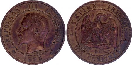 France 10 Centimes  Napoléon III Tête nue - 1855 B Rouen - TTB