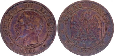 France 10 Centimes  Napoléon III Tête nue - 1856 B Rouen - TB +