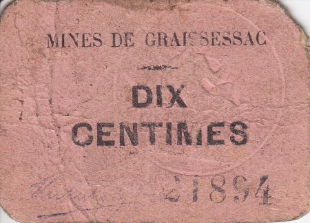 France 10 centimes Graissessac Mines de Graissessac