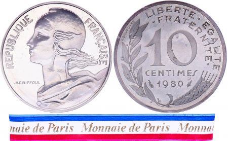 France 10 Centimes Marianne Piéfort 1980 - sous sachet Monnaie de Paris - Argent