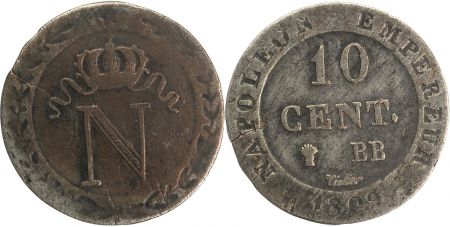 France 10 Centimes Napoléon I - 1809 BB Strasbourg 2 em ex