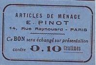 France 10 Centimes Paris Articles de ménage E PINOT