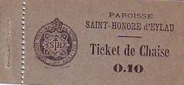 France 10 Centimes Paris Ticket de chaise paroisse.