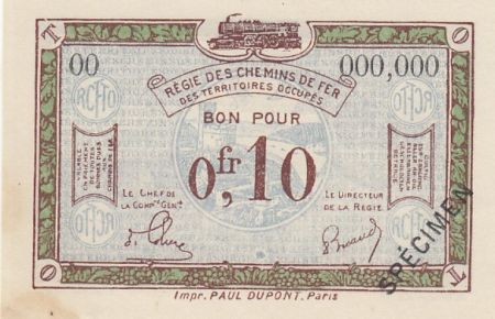 France 10 Centimes Régie des chemins de Fer - 1923 - Spécimen Série OO
