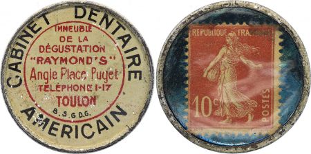 France 10 Centimes Timbre Monnaie - 1920 - Cabinet Dentaire Américain Toulon