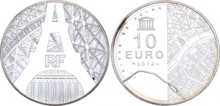 France 10 Euros - Tour Eiffel - Palais de Chaillot - 2014 - Argent - Frappe BE - sans boite ni certificat