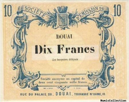 France 10 F , Douai Société d\'émission,non émis