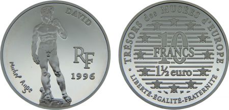 France 10 Francs  - 1,50 euros - David de Michel-Ange - 1996 - Argent - avec certificat