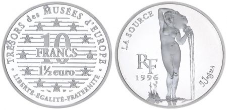 France 10 Francs  - 1,50 euros - La source de Ingres - 1996 - Argent - avec certificat