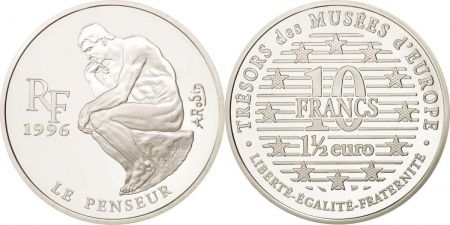 France 10 Francs  - 1,50 euros - Le Penseur de Rodin - 1996 - Argent - avec certificat