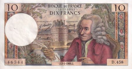 France 10 Francs  - Voltaire - 02-01-1969 - Série D.458 - SUP+ - F.62.36