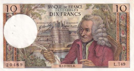 France 10 Francs  - Voltaire - 03-02-1972 - Série L.749 - F.62.54