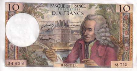 France 10 Francs  - Voltaire - 03-02-1972 - Série Q.745 - SUP+ - F.62.54